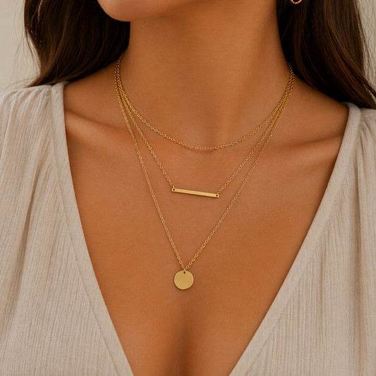ELEGANT TEIRED NECKLACE - 18CT GOLD PLATED STEEL