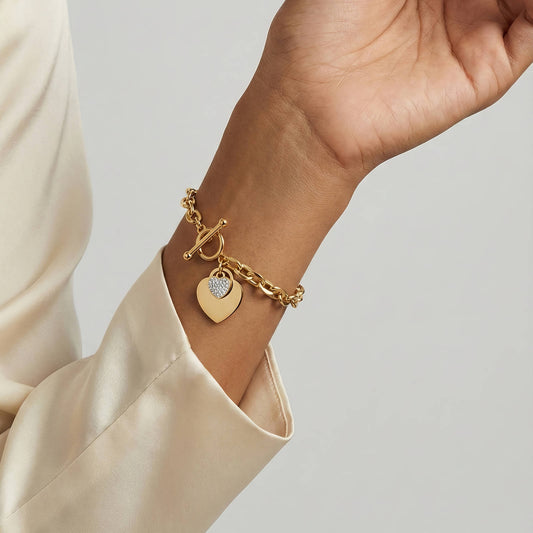 SIGNATURE HEART TOGGLE BRACELET - 18CT GOLD PLATED STEEL