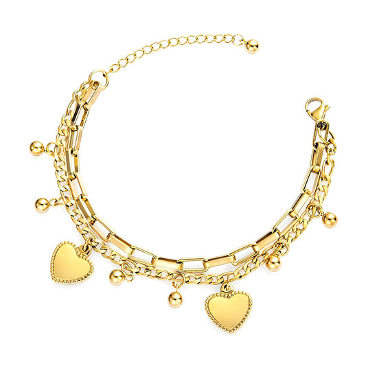 GOLDEN LOVE HEART BRACELET - 18CT GOLD PLATED STEEL